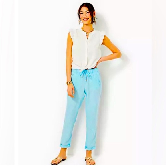 Lilly Pulitzer Taron Linen Pants Celestial Blue/Resort - Picture 1 of 6